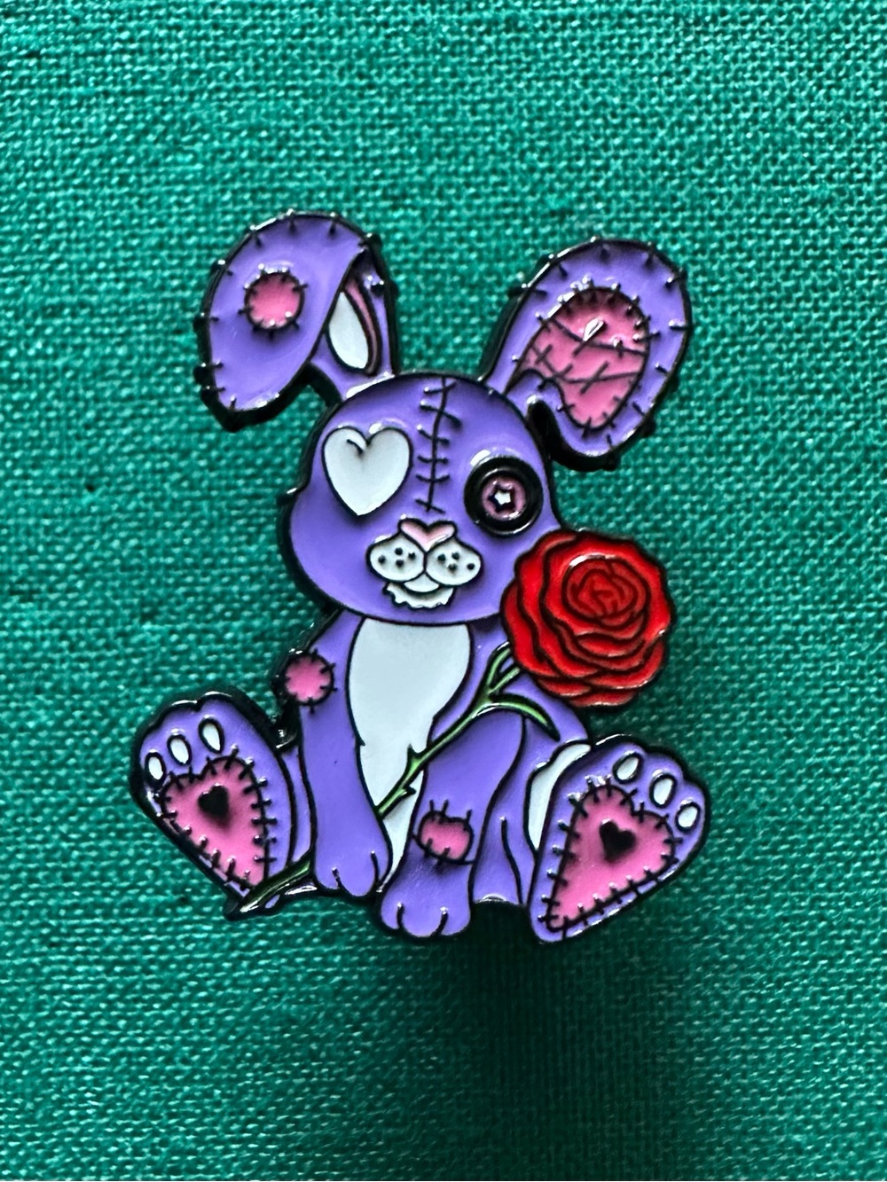 Purple Bunny with Red Rose Enamel Pin